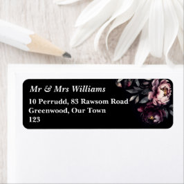 Mörk moody noir elegant burgundy peonies template returadress etikett