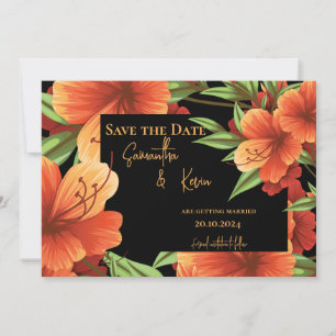 Mörk Moody Orange Blommigt Bröllop spara datum