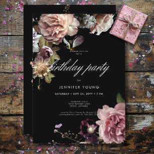 Mörk Moody Pastel Opulent Blommigt Black Birthday Inbjudningar