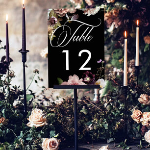Mörk Moody Pastel Opulent Blommigt Black Bröllop Bordsnummer