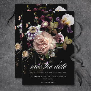 Mörk Moody Pastel Opulent Blommigt Black Bröllop Spara Datumet