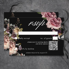 Mörk Moody Pastel Opulent Blommigt Black QR-kod OSA Kort