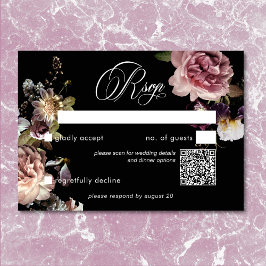 Mörk Moody Pastel Opulent Blommigt Black QR-kod OSA Kort