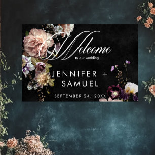 Mörk Moody Pastel Opulent Blommigt Bröllop Välkomm Poster