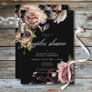 Mörk Moody Pastel Opulent Blommigt Par Shower Inbjudningar