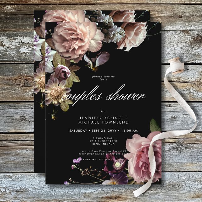 Mörk Moody Pastel Opulent Blommigt Par Shower Inbjudningar (Dark Moody Pastel Opulent Floral Couples Shower Invitation)