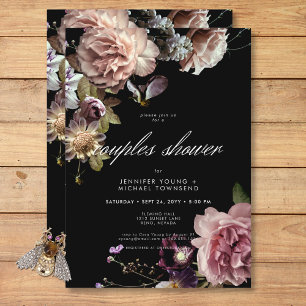 Mörk Moody Pastel Opulent Blommigt Par Shower Inbjudningar