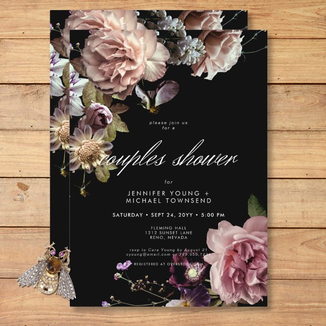 Mörk Moody Pastel Opulent Blommigt Par Shower Inbjudningar (Dark Moody Pastel Opulent Floral Couples Shower Invitation)