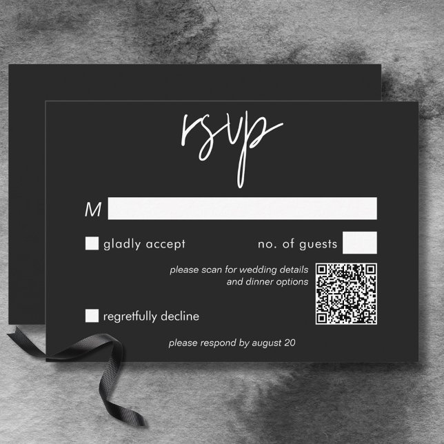 Mörk Moody QR-kod för minsta Bröllop OSA Kort (Dark Moody Minimal Wedding QR Code RSVP Card)
