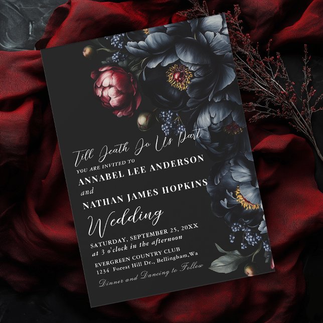Mörk Moody Romantic Black Peony Gothic Bröllop Inbjudningar (Skapare uppladdad)