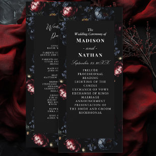 Mörk Moody Romantic Black Peony Gothic Bröllop Program
