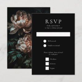 Mörk Moody Romantic Peony Flowers Bröllop OSA Kort