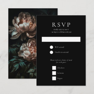 Mörk Moody Romantic Peony Flowers Bröllop OSA Kort