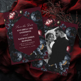 Mörk Moody Romantic Peony Gothic Bröllop Photo Spara Datumet