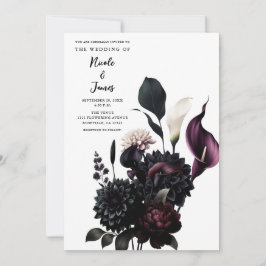 Mörk Moody Romantisk Blommig Vit Bröllop Inbjudningar