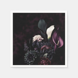 Mörk Moody Romantisk Blommig Vit Bröllop Pappersservett