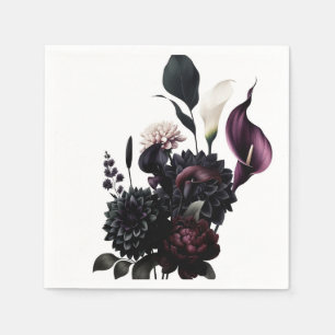 Mörk Moody Romantisk Blommig Vit Bröllop Pappersservett