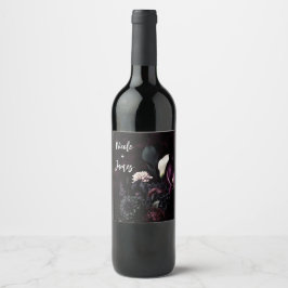 Mörk Moody Romantisk Blommig Vit Bröllop Vinflaska Etikett