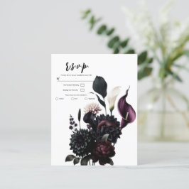 Mörk Moody Romantisk Blommig Vit Bröllops RSVP Inbjudningar