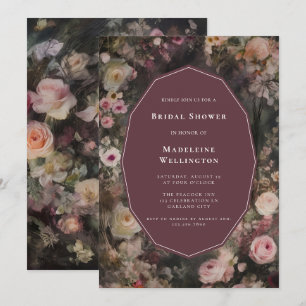 Mörk Moody Romantisk Blommigt Bröllop Möhippa Inbjudningar