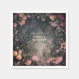 Mörk Moody romsk Blommigt Bröllop Par Namn Pappersservett
