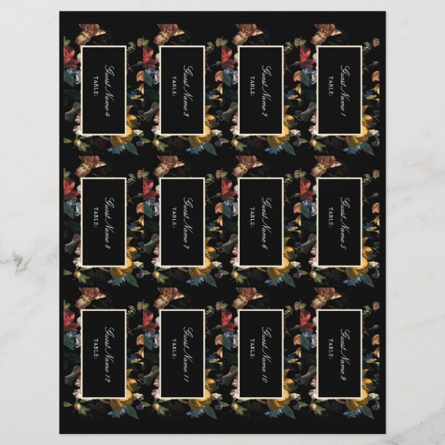 Mörk Moody romsk Blommigt DIY Placera kort (Framsida)