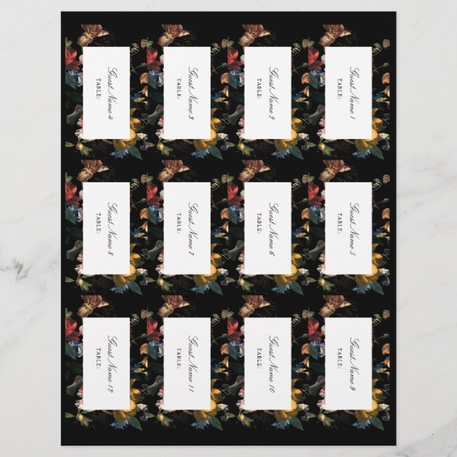 Mörk Moody romsk Blommigt DIY Placera kort (Framsida)