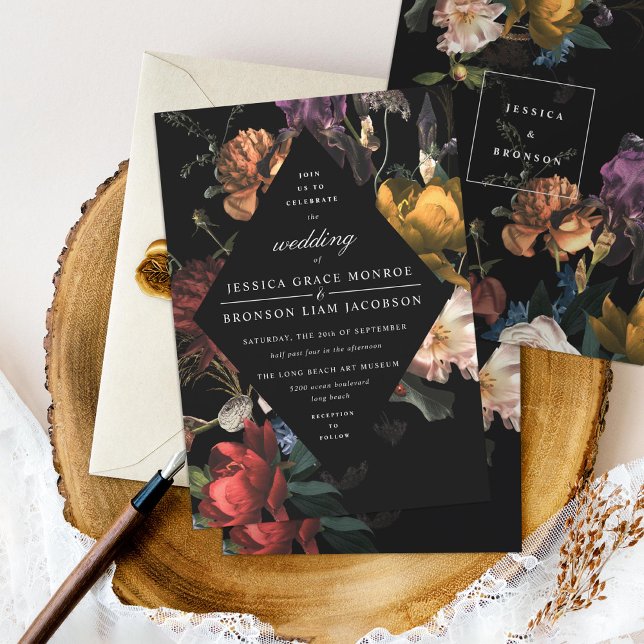 Mörk Moody romsk Blommigt Nederländska Painterly B Inbjudningar (Skapare uppladdad)