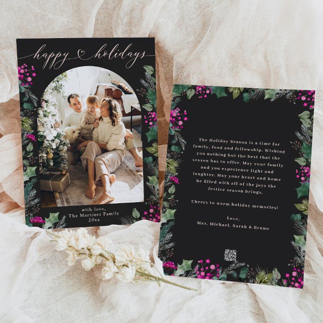 Mörk Moody Rosa Foliage Glad helg Card Julkort (Skapare uppladdad)