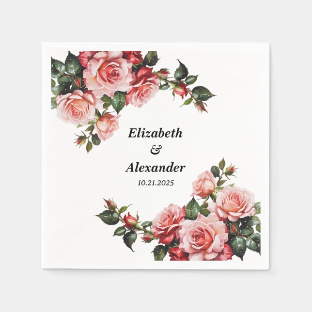 Mörk moody rosa och röd ros bröllop pappersservett (Framsidan)