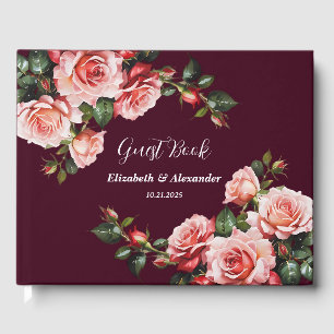 Mörk moody rosa och röd ros burgundy bröllop gästböcker