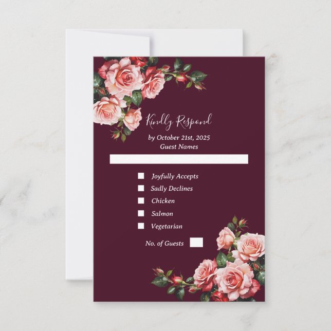Mörk moody rosa och röd ros burgundy bröllop OSA kort (Framsida)
