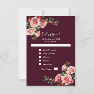 Mörk moody rosa och röd ros burgundy bröllop OSA kort