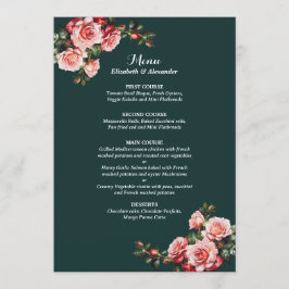 Mörk moody rosa och röd ros grönt bröllop meny