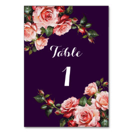 Mörk moody rosa och röd ros lila bröllop bordsnummer