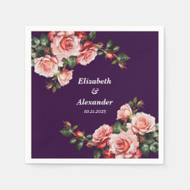 Mörk moody rosa och röd ros lila bröllop pappersservett