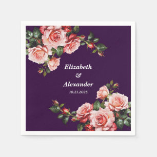 Mörk moody rosa och röd ros lila bröllop pappersservett