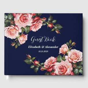 Mörk moody rosa och röd ros marinblått bröllop gästböcker