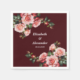 Mörk moody rosa och röd ros maron bröllop pappersservett