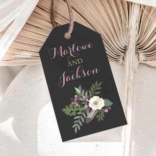 Mörk Moody Rose Rosa Blommig Monogram Förmån Presentetikett