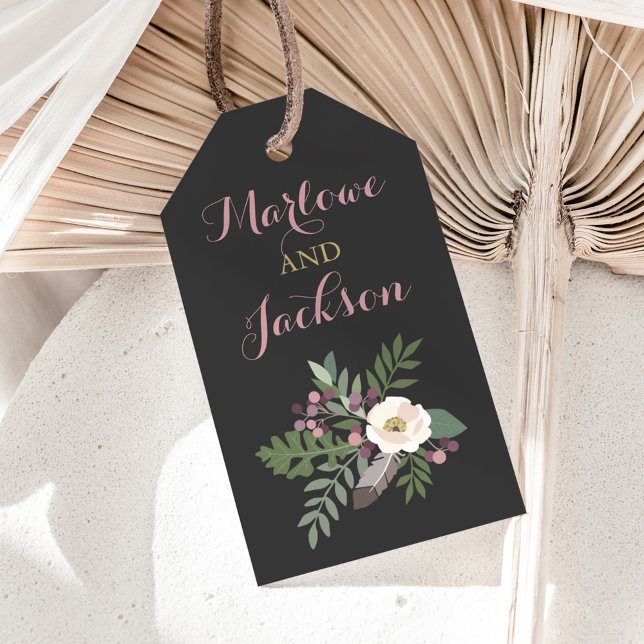 Mörk Moody Rose Rosa Blommig Monogram Förmån Presentetikett (Skapare uppladdad)