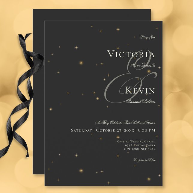 Mörk Moody Victorian Stars Bröllop Inbjudningar (Dark Moody Victorian Stars Wedding Invitation)