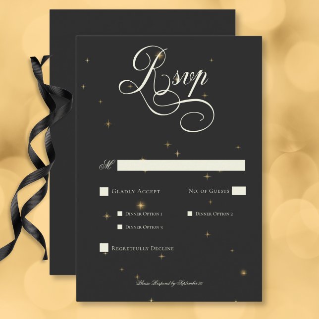 Mörk Moody Victorian Stars Bröllop Middag OSA Kort (Dark Moody Victorian Stars Wedding Dinner RSVP Card)