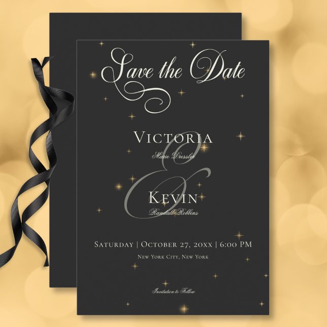 Mörk Moody Victorian Stars Bröllop Spara Datumet (Dark Moody Victorian Stars Wedding Save The Date Card)