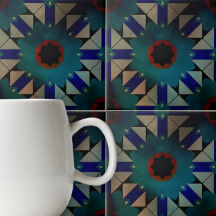 Mörk Moorish Symmetrical Geometric Mönster Kakelplatta