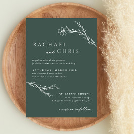 Mörk Moss Emerald Grönt Modern Stenciled Botanical Inbjudningar