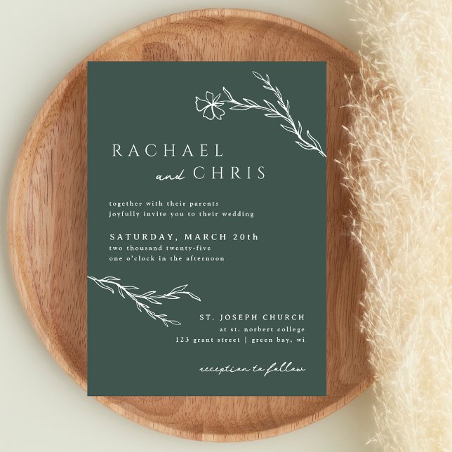 Mörk Moss Emerald Grönt Modern Stenciled Botanical Inbjudningar (Skapare uppladdad)