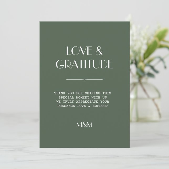 Mörk Mossgrön Minimalistisk Skandi Bröllop Tack (Stående Fram)