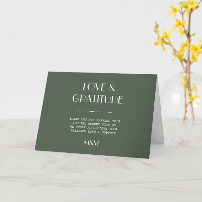 Mörk Mossgrön Minimalistisk Skandi Bröllop Tack Kort (Gul blomma)