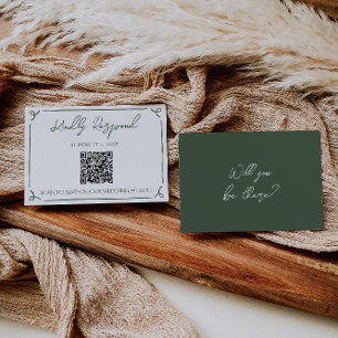 Mörk Mossgrön Whimsical Boho QR-kod Bröllop  OSA Kort